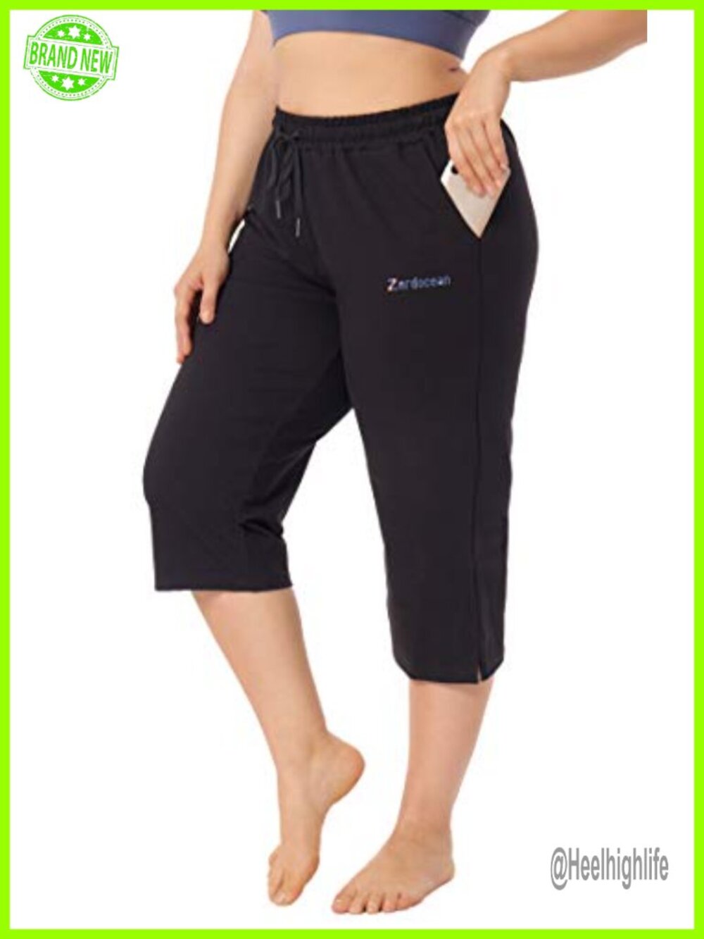 Plus Size Capri Yoga Pants with Pockets Drawstring Cotton Spandex
